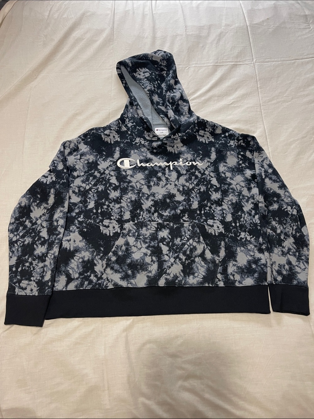 Champion Woman’s Black & Gray Tie-Dye Crewneck Hoodie
